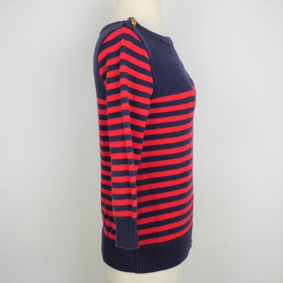 LAUREN JEANS Navy blue & red striped knit sweater - Picture 6 of 8